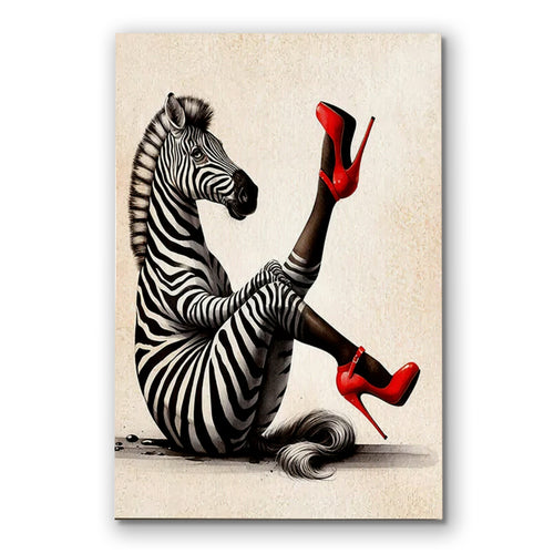 Zebra In Red Heels Canvas – Funny Glamorous Animal Wall Art
