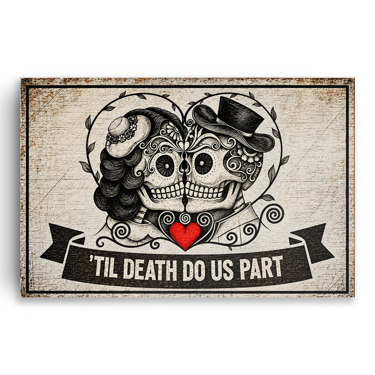 Til Death Do Us Part Sugar Skull Canvas – Alternative Couple Wall Art