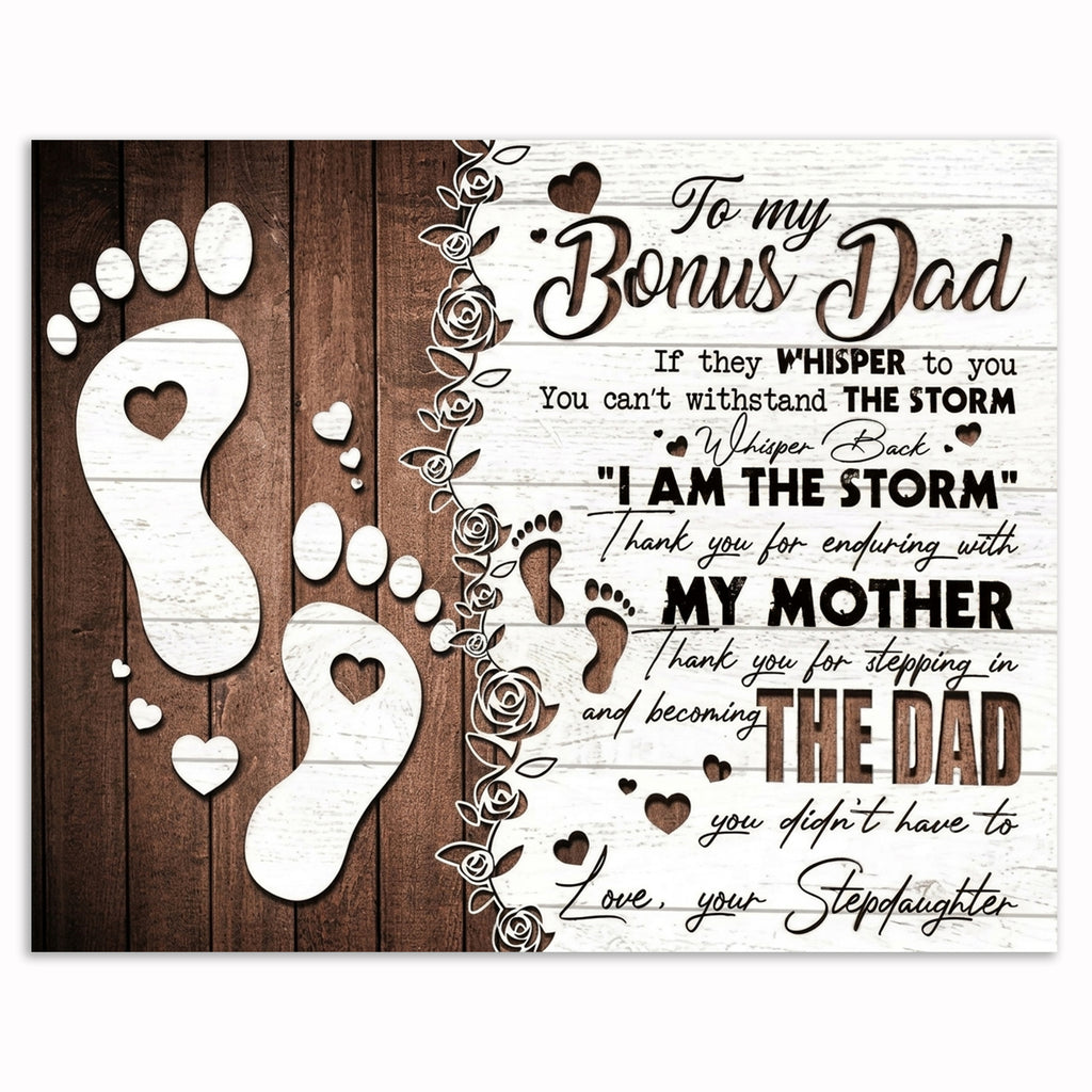 To My Bonus Dad Canvas – Footprints Stepfather Wall Art From Daughter