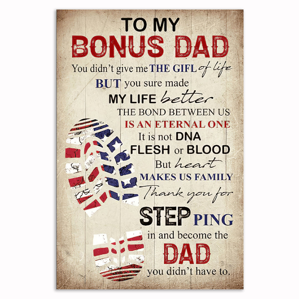 To My Bonus Dad Stepping Dad Canvas – Patriotic Stepfather Wall Art