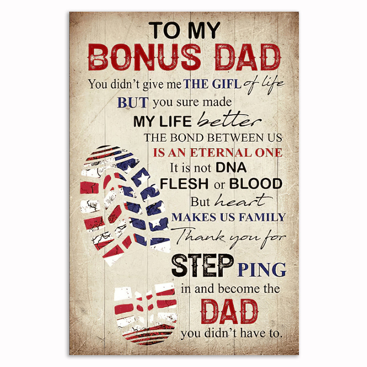 To My Bonus Dad Stepping Dad Canvas – Patriotic Stepfather Wall Art