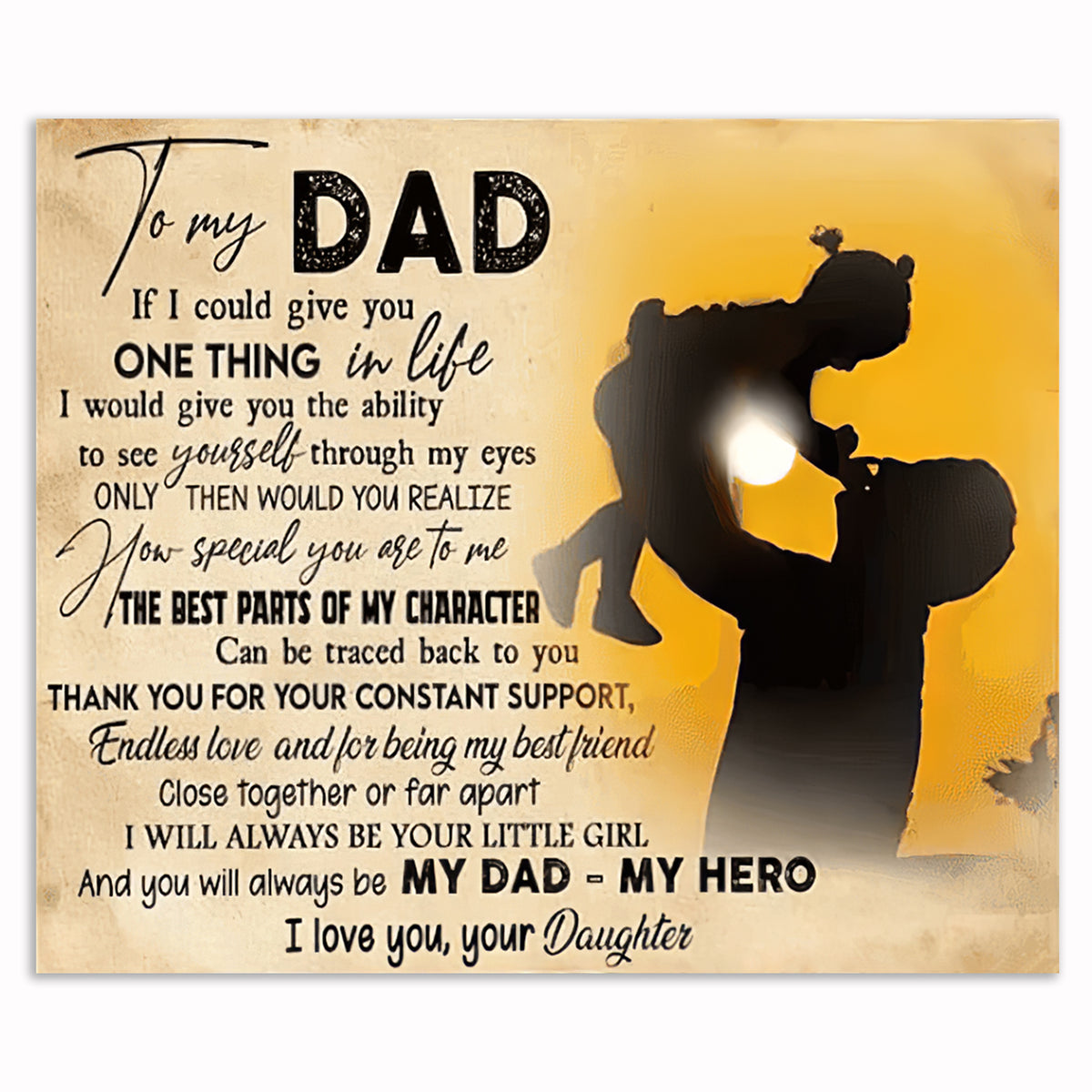 To My Dad My Hero Canvas – Father And Son Silhouette Father's Day Art