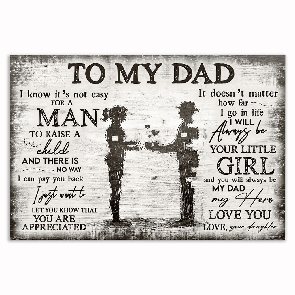 To My Dad Canvas – Father And Daughter Silhouette Father's Day Wall