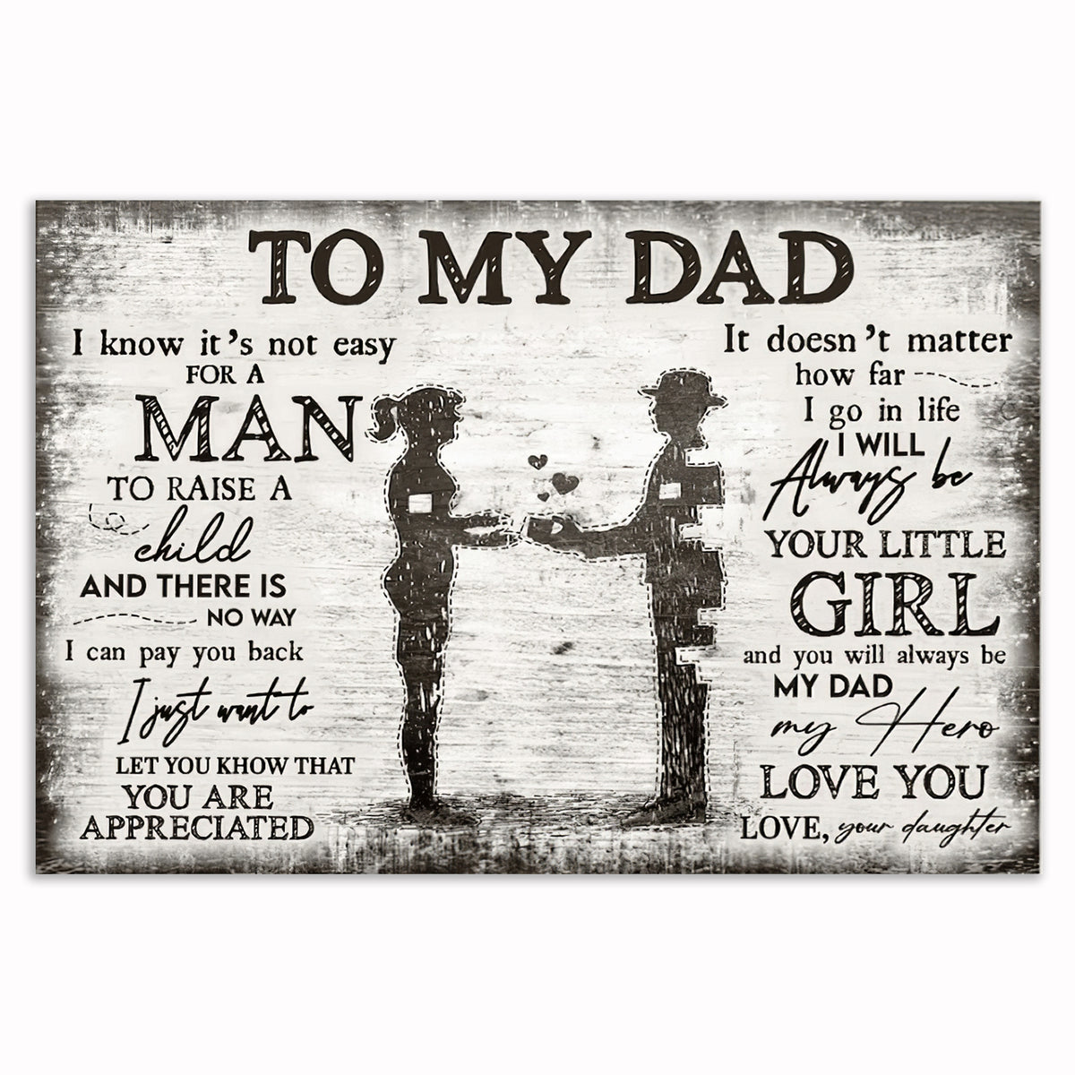 To My Dad Canvas – Father And Daughter Silhouette Father's Day Wall