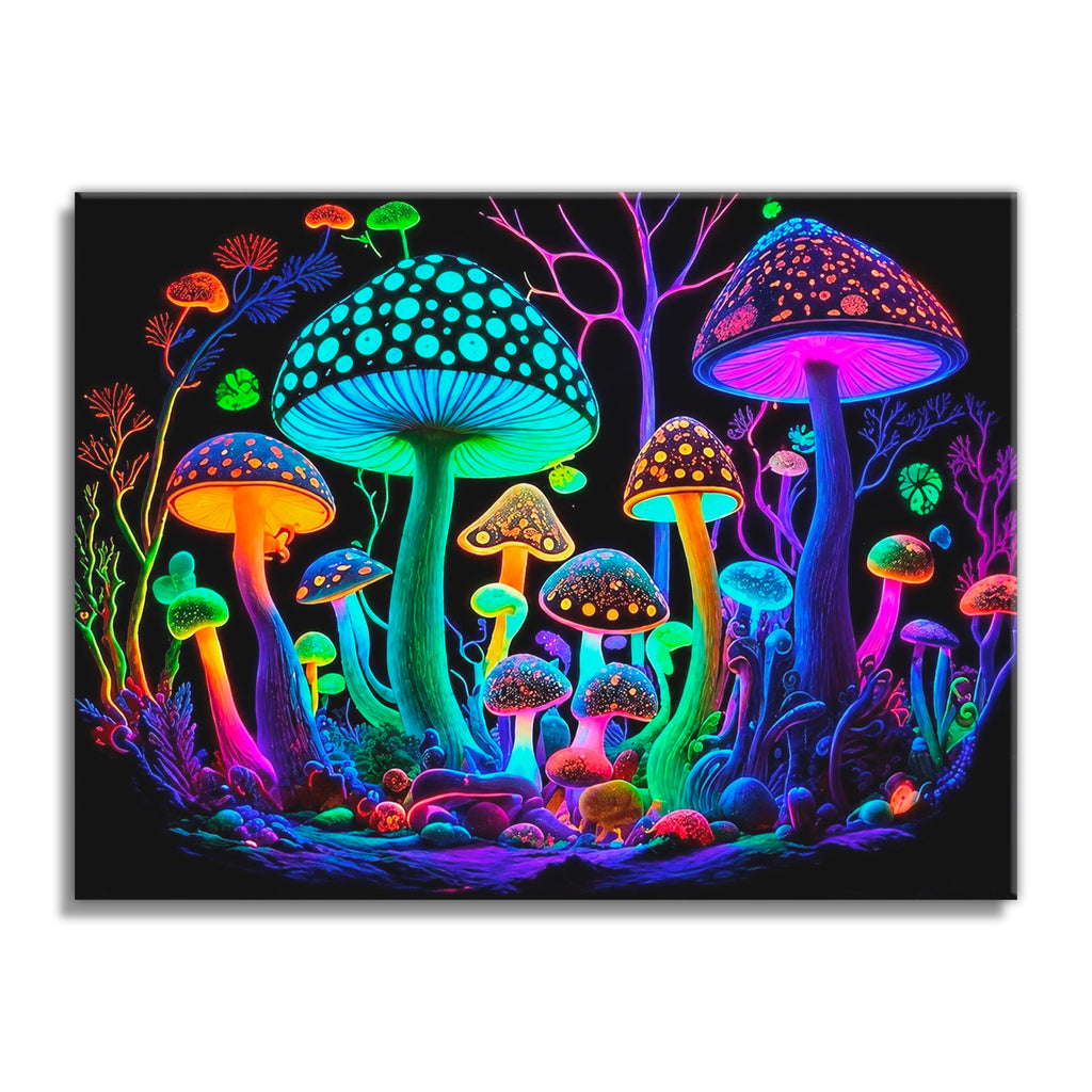 Psychedelic Mushroom Canvas Wall Art – Trippy Neon Wall Decor