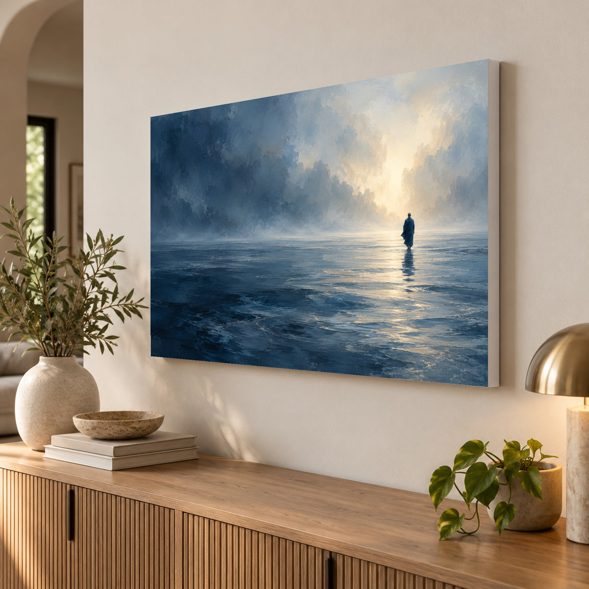 Across the Still Water - Walking on Water Wall Art, Canvas or Poster - 02-angle