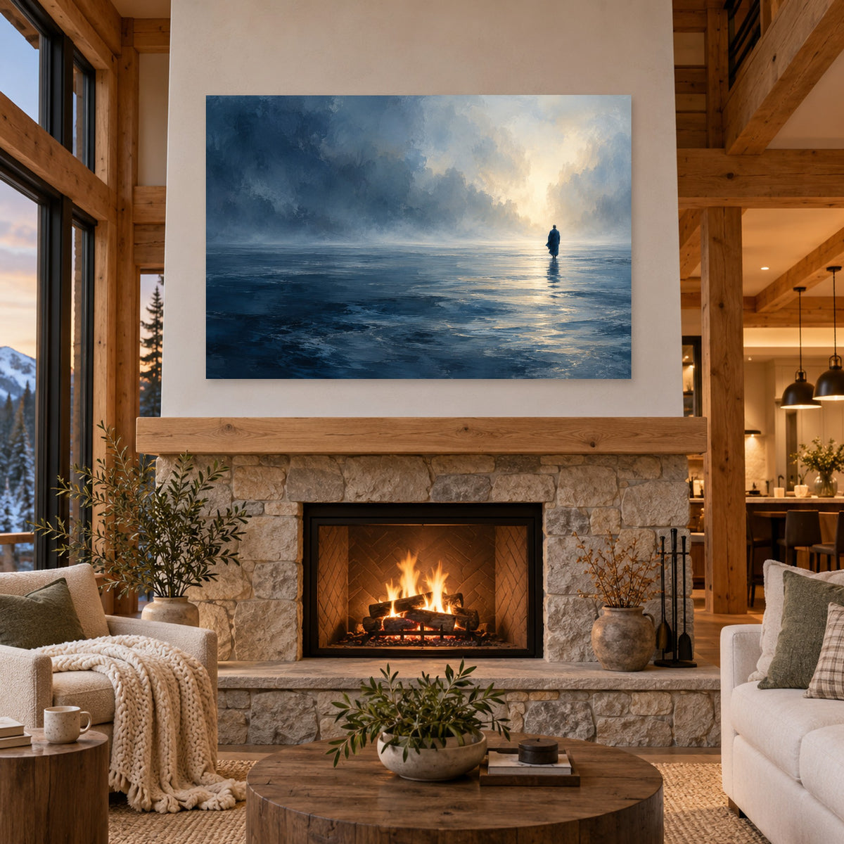 Across the Still Water - Walking on Water Wall Art, Canvas or Poster - 04-cabin