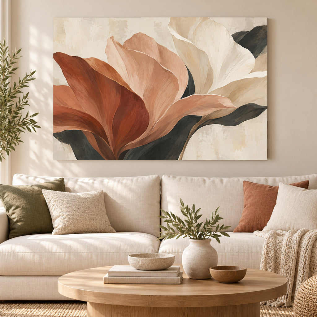Petal Architecture - Earth Tone Floral Wall Art, Canvas or Poster - 01-hero