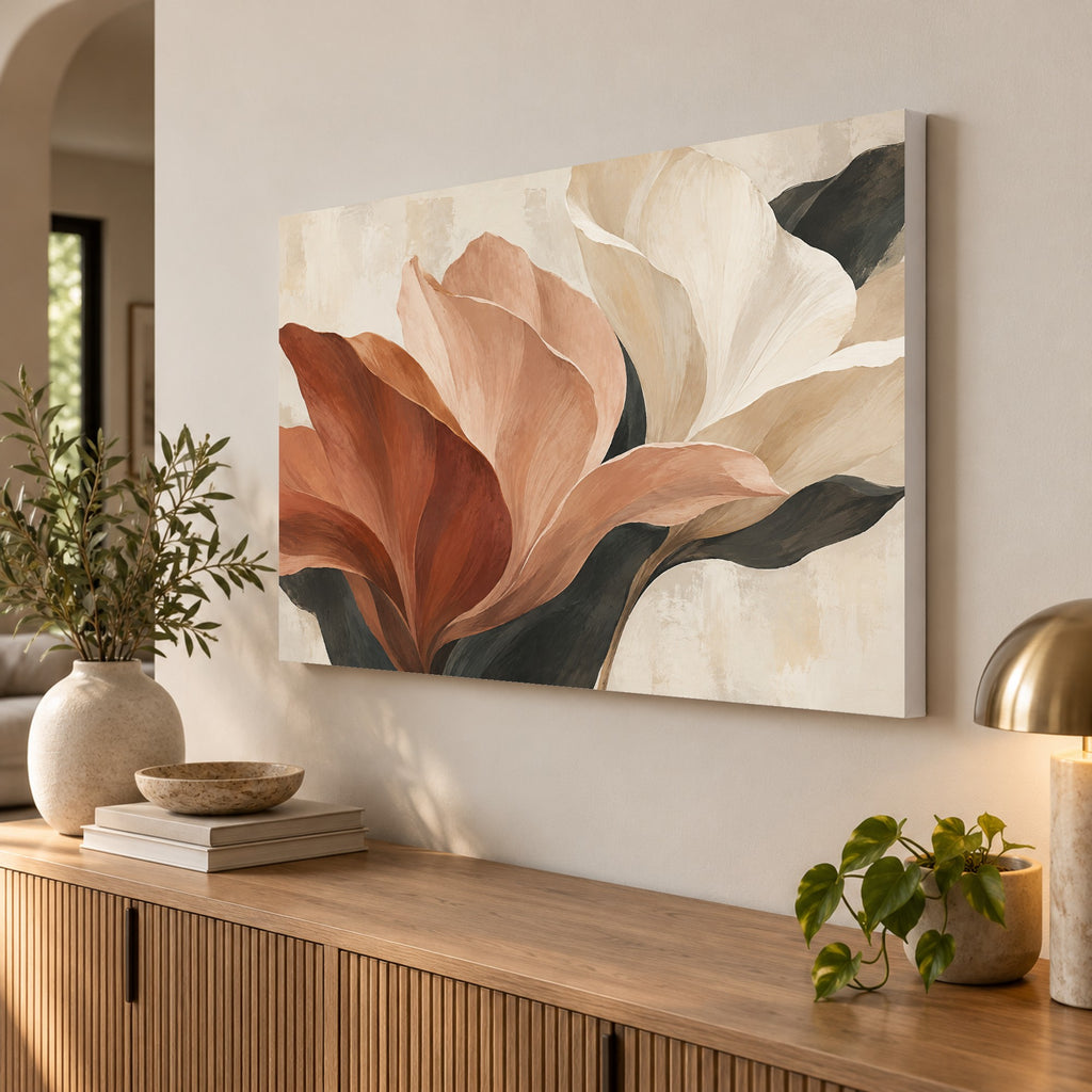 Petal Architecture - Earth Tone Floral Wall Art, Canvas or Poster - 02-angle