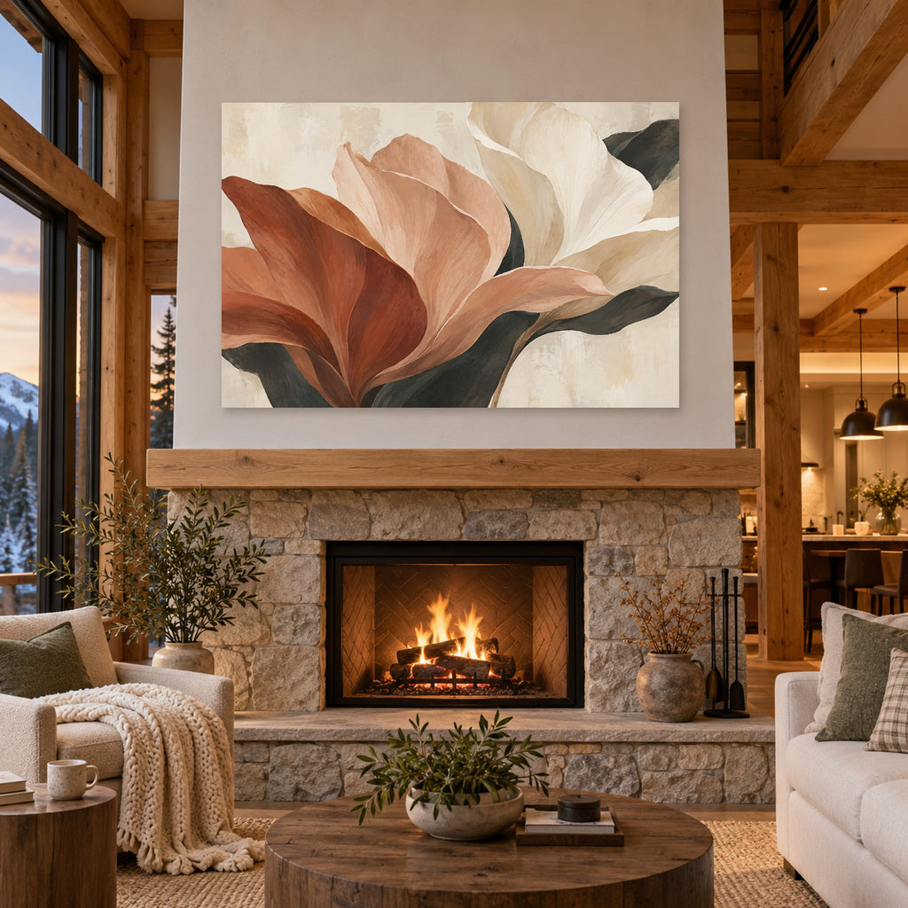 Petal Architecture - Earth Tone Floral Wall Art, Canvas or Poster - 04-cabin