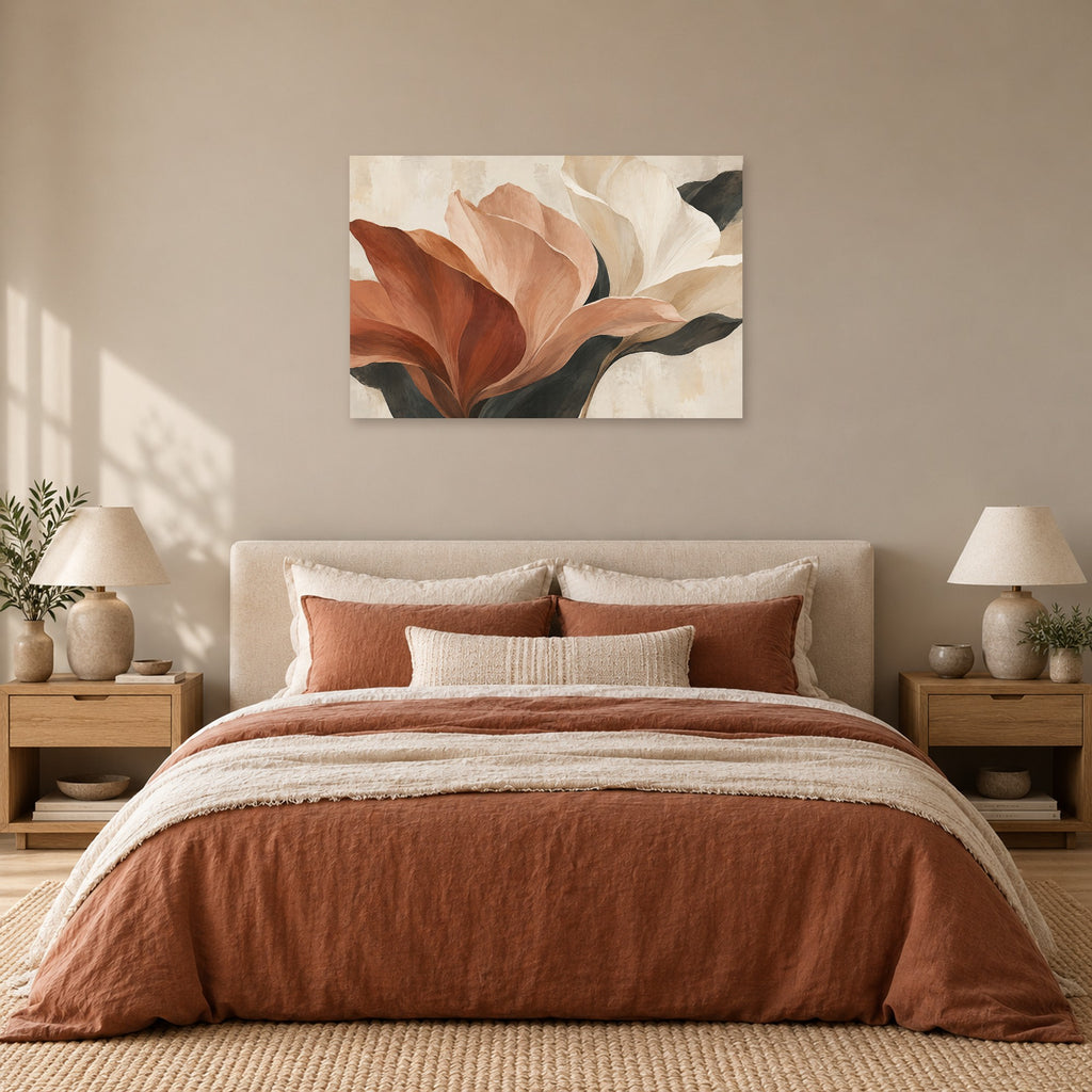 Petal Architecture - Earth Tone Floral Wall Art, Canvas or Poster - 05-bedroom