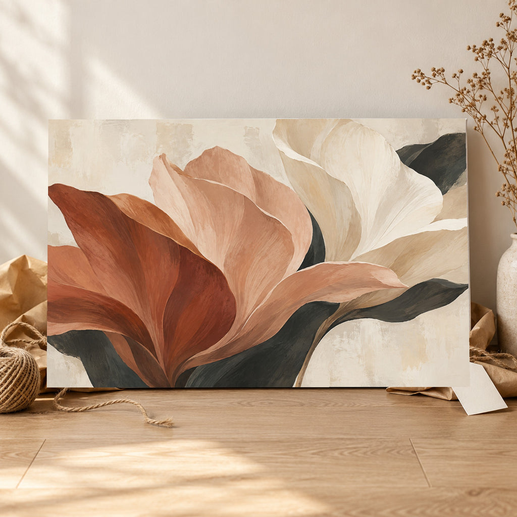 Petal Architecture - Earth Tone Floral Wall Art, Canvas or Poster - 06-gift