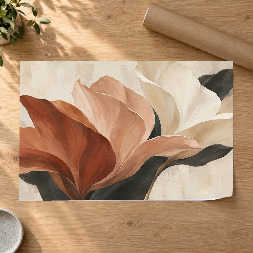 Petal Architecture - Earth Tone Floral Wall Art, Canvas or Poster - 07-poster