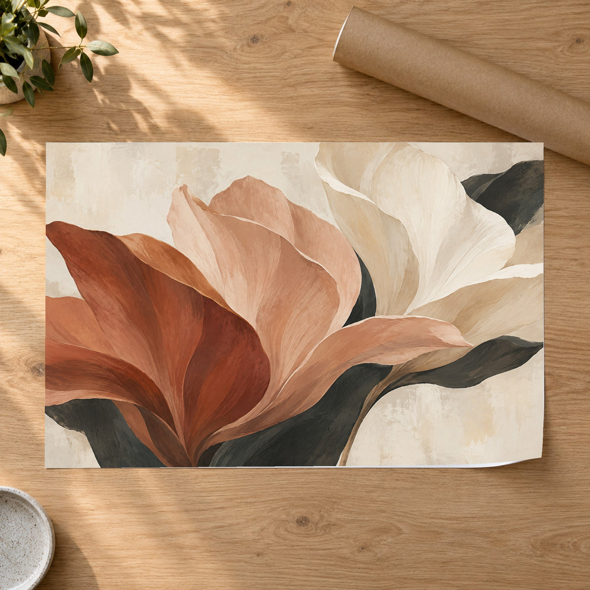 Petal Architecture - Earth Tone Floral Wall Art, Canvas or Poster - 07-poster