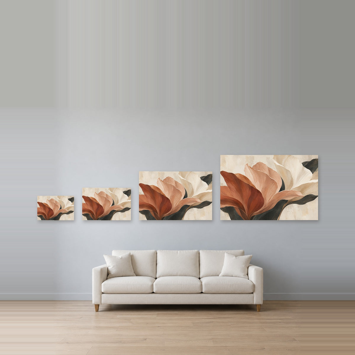 Petal Architecture - Earth Tone Floral Wall Art, Canvas or Poster - 08-size-guide