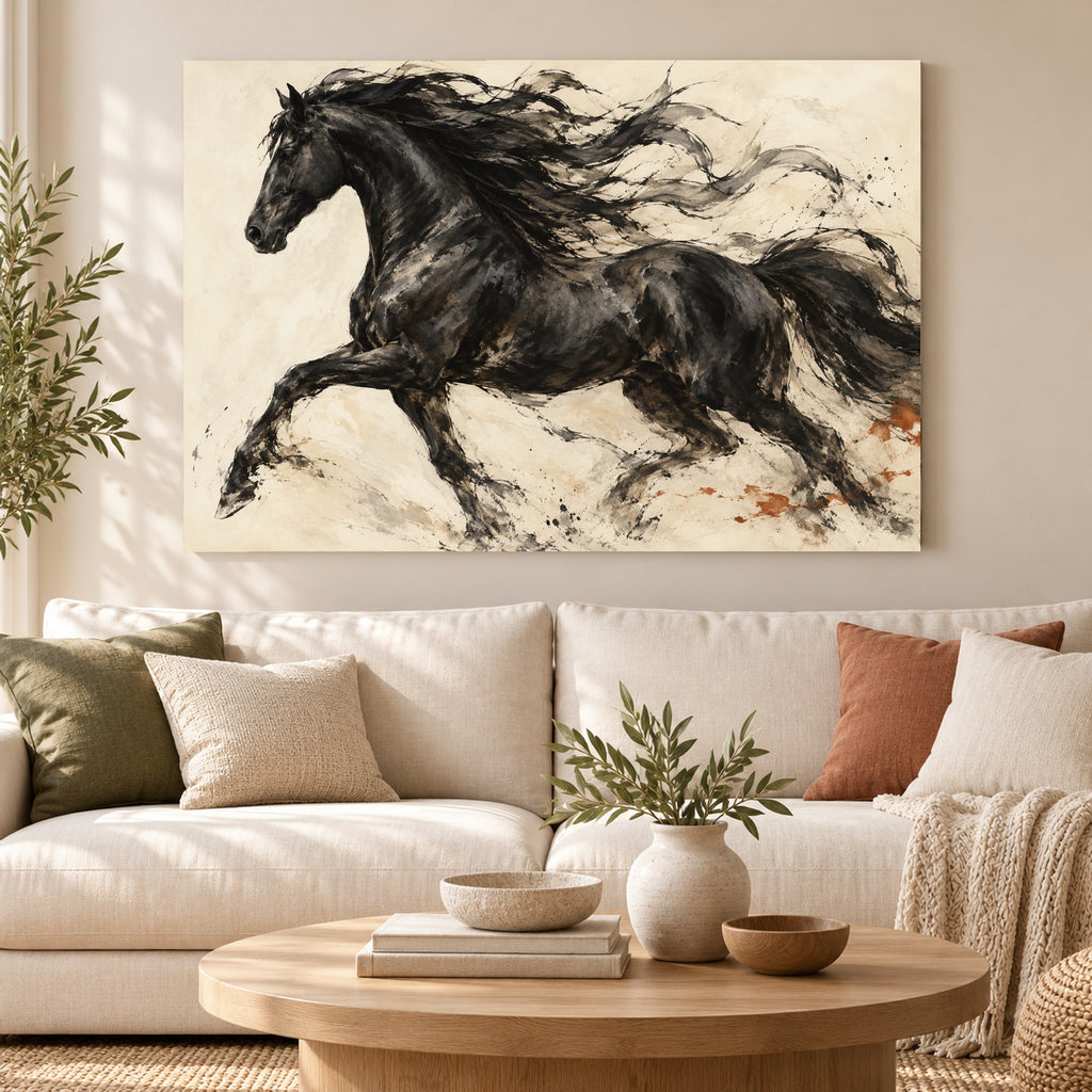 Midnight Motion - Black Horse Wall Art, Canvas or Poster - 01-hero