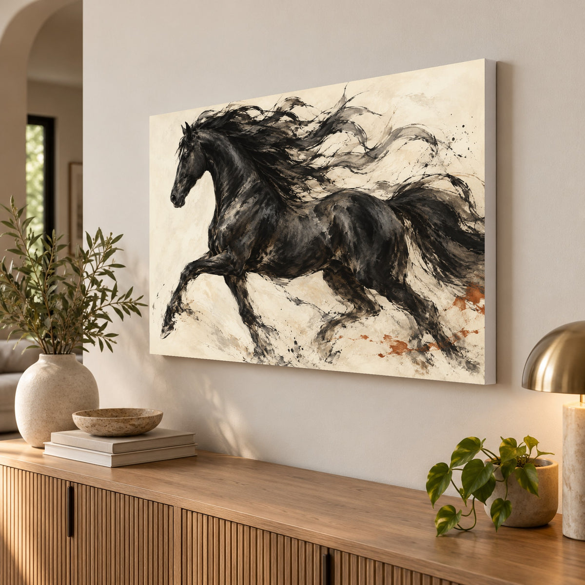 Midnight Motion - Black Horse Wall Art, Canvas or Poster - 02-angle