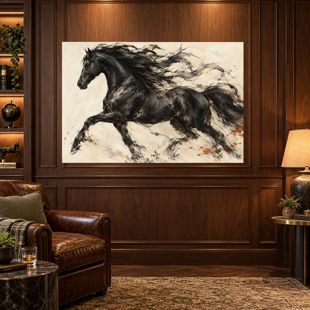 Midnight Motion - Black Horse Wall Art, Canvas or Poster - 03-man-cave