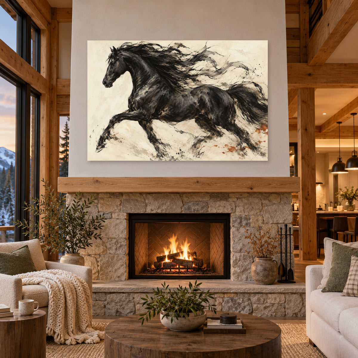 Midnight Motion - Black Horse Wall Art, Canvas or Poster - 04-cabin