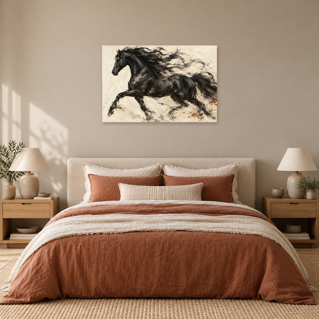 Midnight Motion - Black Horse Wall Art, Canvas or Poster - 05-bedroom