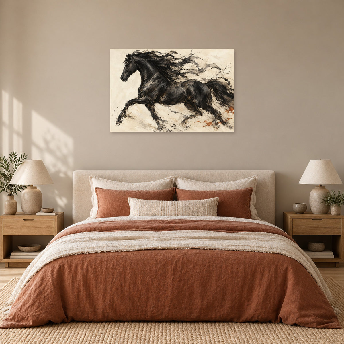 Midnight Motion - Black Horse Wall Art, Canvas or Poster - 05-bedroom