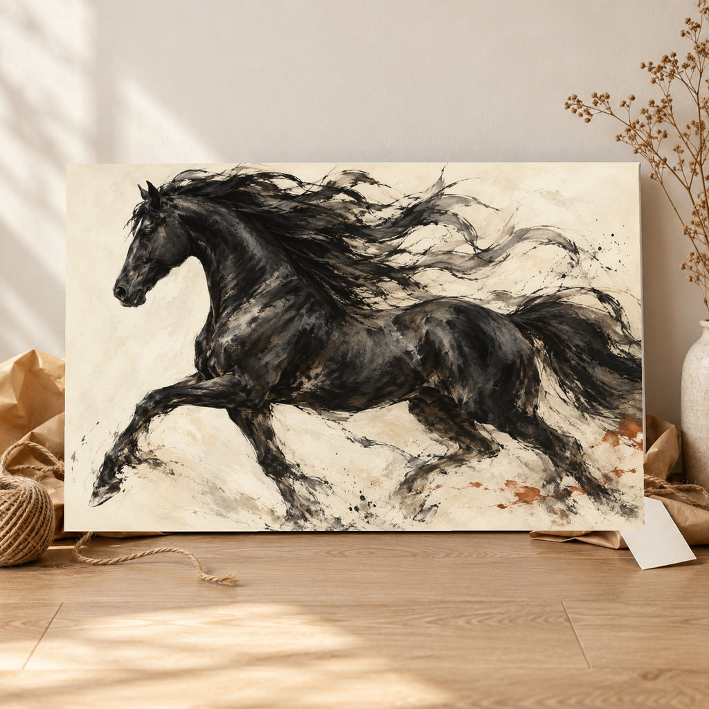 Midnight Motion - Black Horse Wall Art, Canvas or Poster - 06-gift