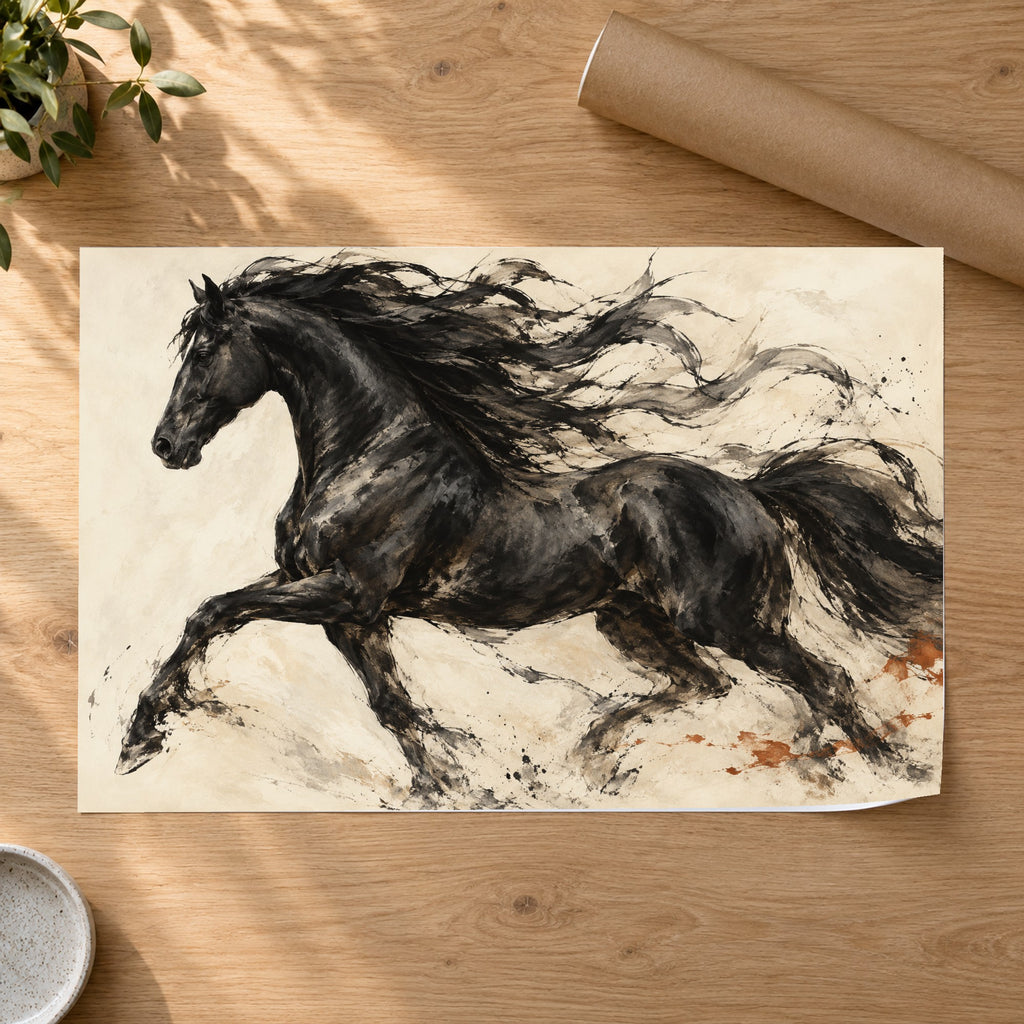 Midnight Motion - Black Horse Wall Art, Canvas or Poster - 07-poster