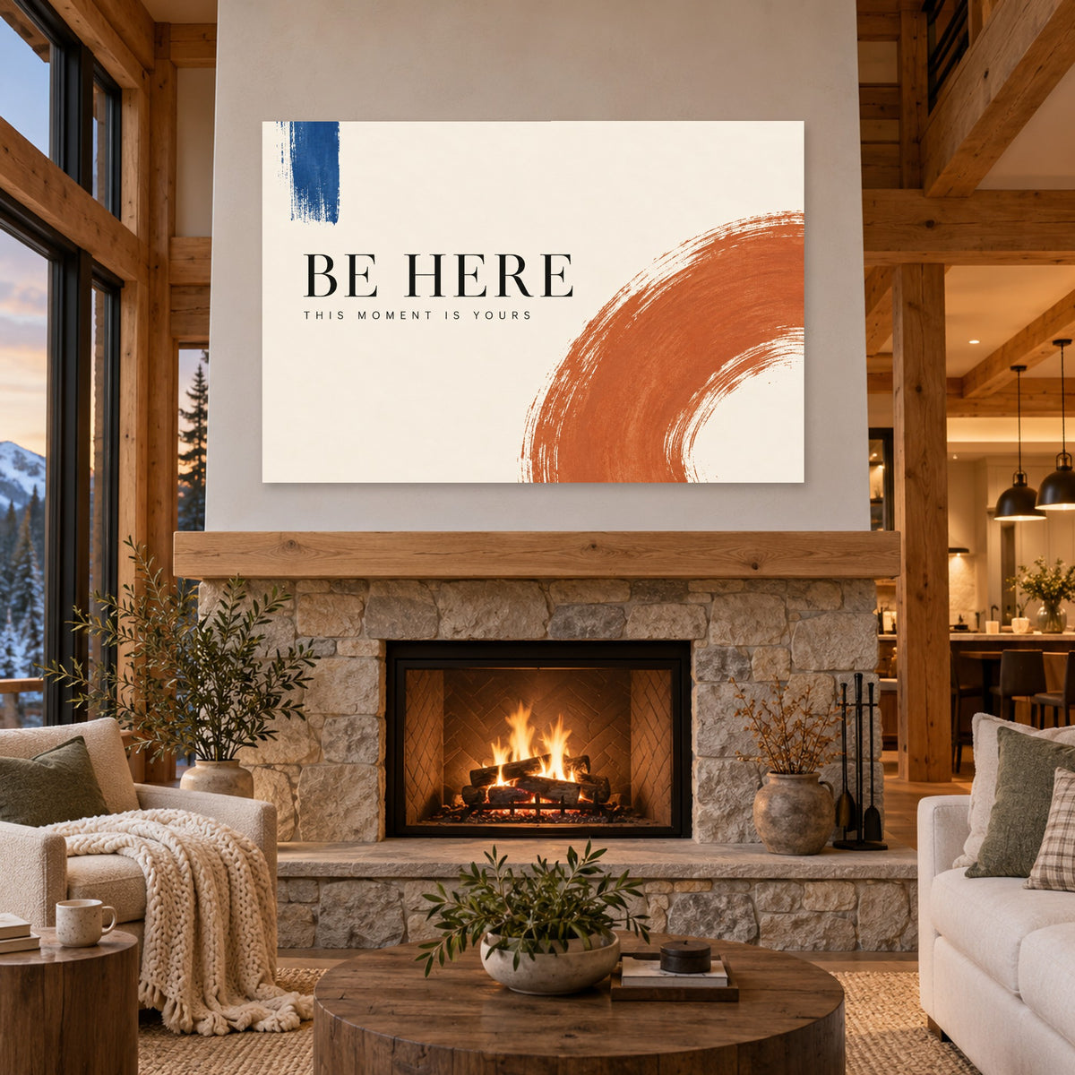 This Moment - Be Here Typography Wall Art, Canvas or Poster - 04-cabin