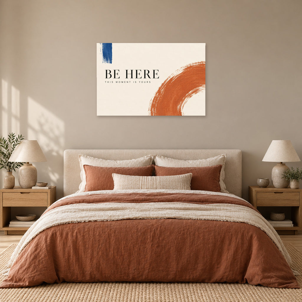 This Moment - Be Here Typography Wall Art, Canvas or Poster - 05-bedroom