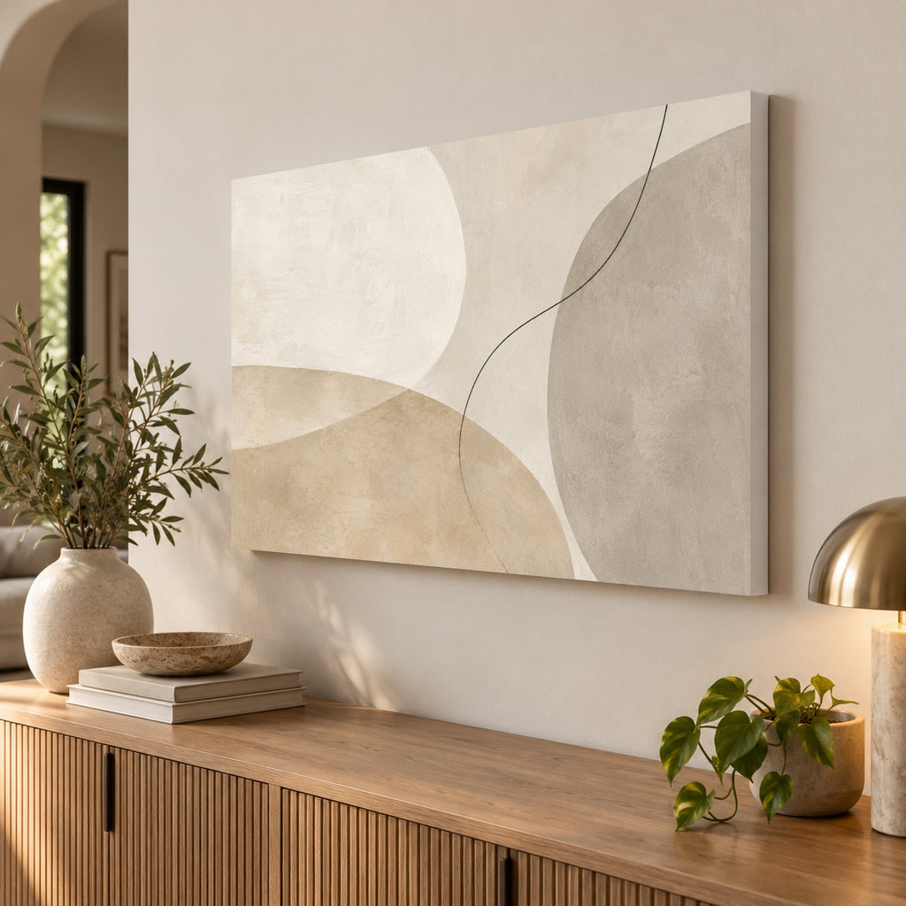 Soft Equilibrium - Neutral Abstract Wall Art, Canvas or Poster - 02-angle