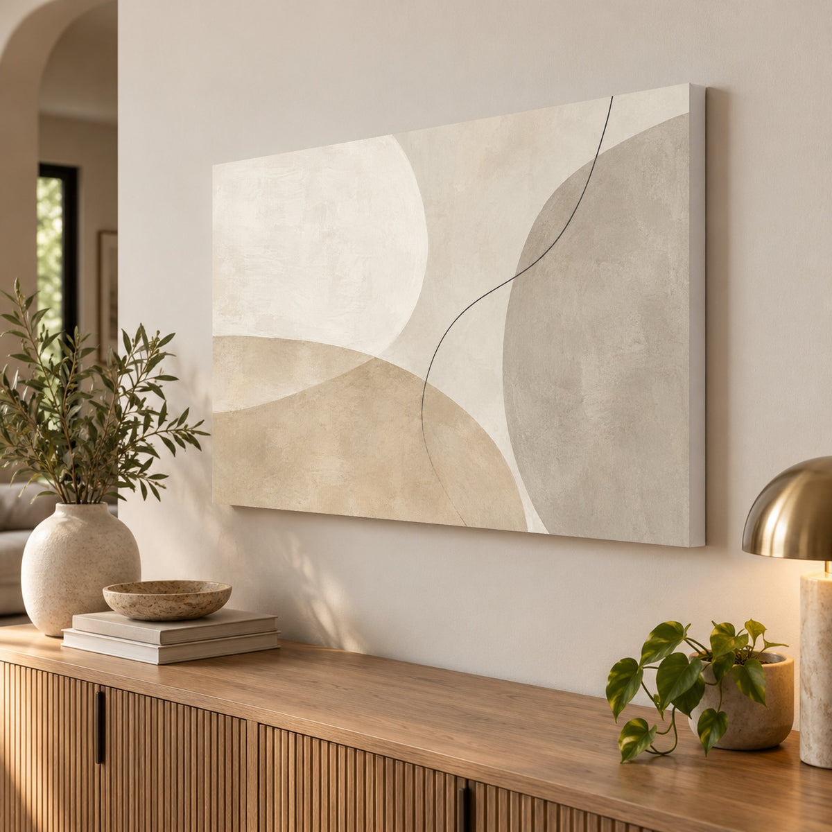 Soft Equilibrium - Neutral Abstract Wall Art, Canvas or Poster - 02-angle