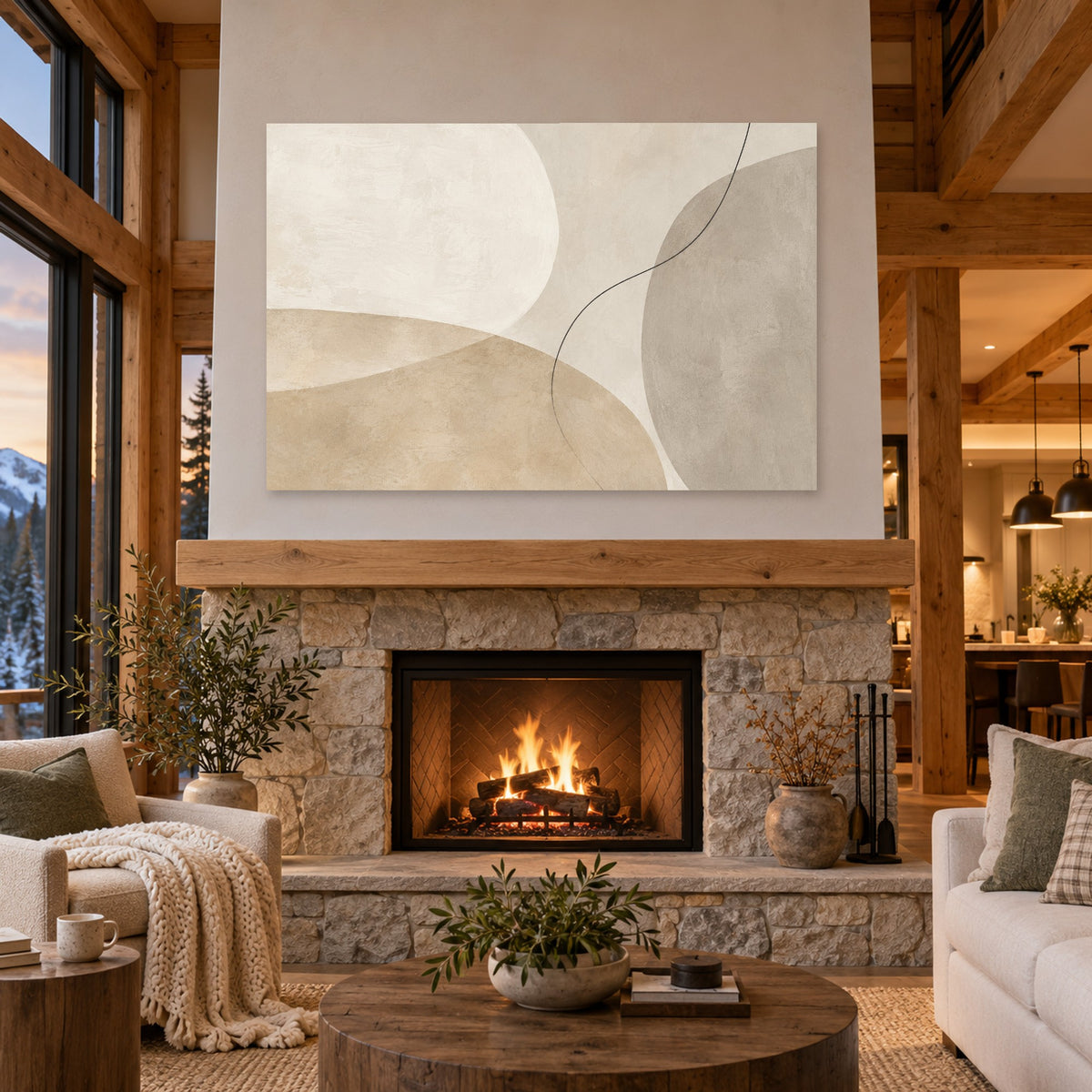 Soft Equilibrium - Neutral Abstract Wall Art, Canvas or Poster - 04-cabin