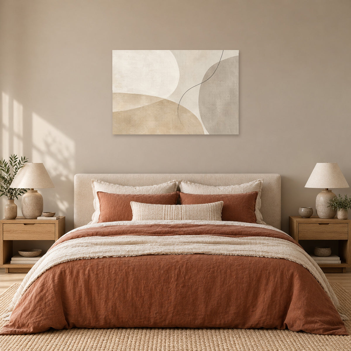 Soft Equilibrium - Neutral Abstract Wall Art, Canvas or Poster - 05-bedroom