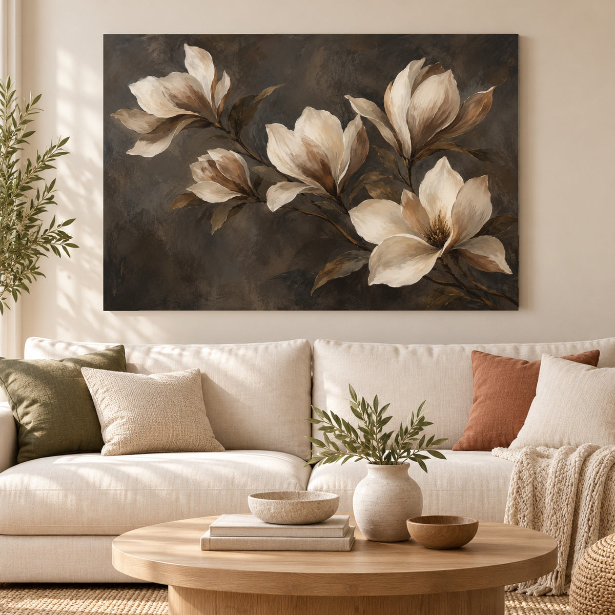 Burnished Botanica - Neutral Magnolia Wall Art, Canvas or Poster - 01-hero