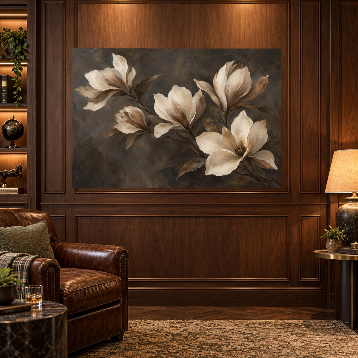 Burnished Botanica - Neutral Magnolia Wall Art, Canvas or Poster - 03-man-cave