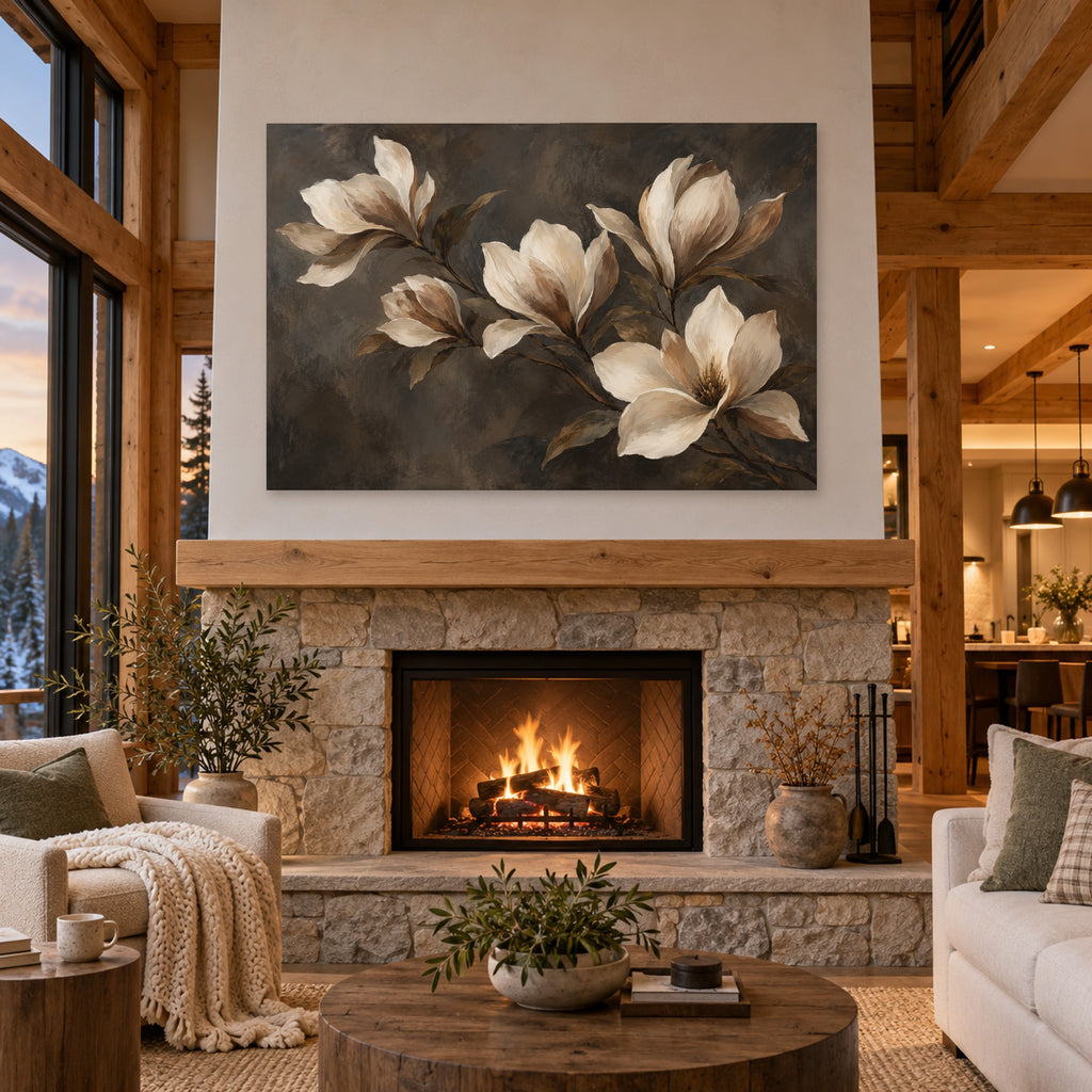 Burnished Botanica - Neutral Magnolia Wall Art, Canvas or Poster - 04-cabin