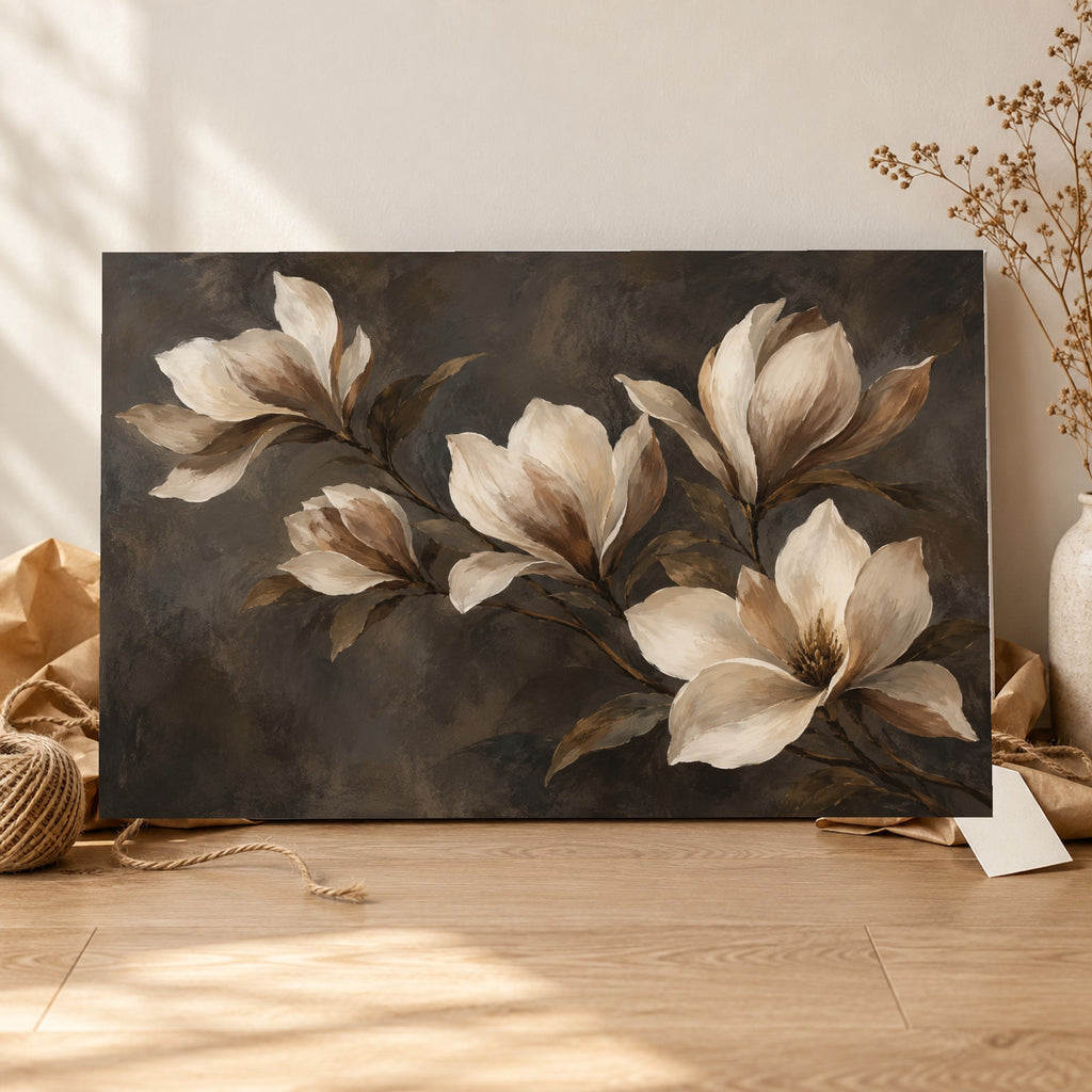Burnished Botanica - Neutral Magnolia Wall Art, Canvas or Poster - 06-gift
