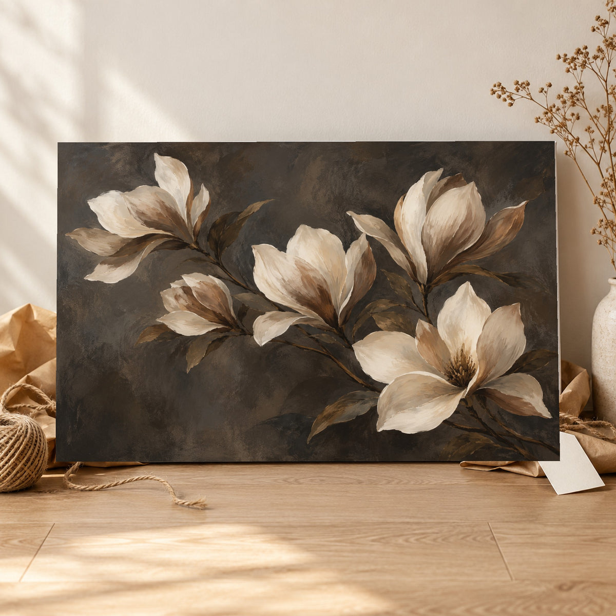 Burnished Botanica - Neutral Magnolia Wall Art, Canvas or Poster - 06-gift