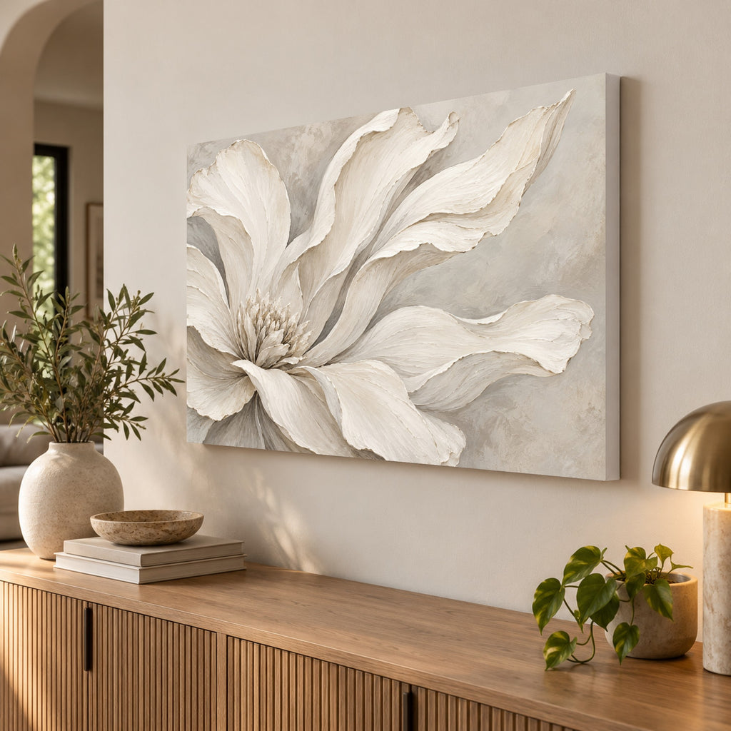 Ivory Blossom Study - Ivory Floral Wall Art, Canvas or Poster - 02-angle