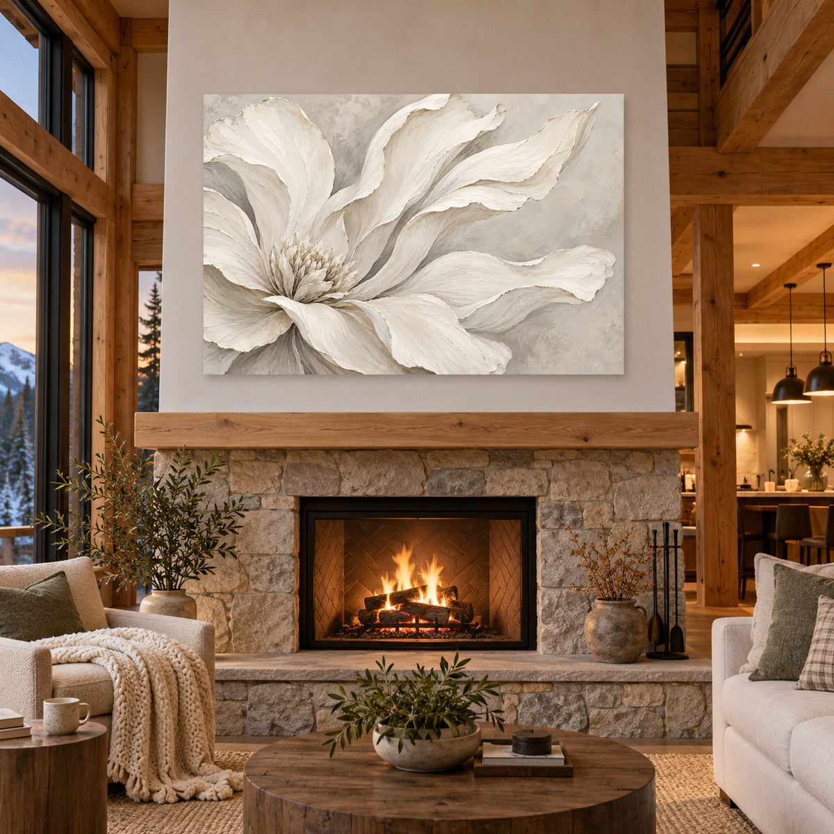 Ivory Blossom Study - Ivory Floral Wall Art, Canvas or Poster - 04-cabin