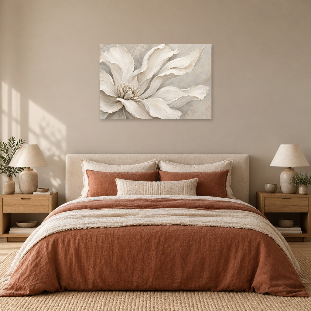 Ivory Blossom Study - Ivory Floral Wall Art, Canvas or Poster - 05-bedroom