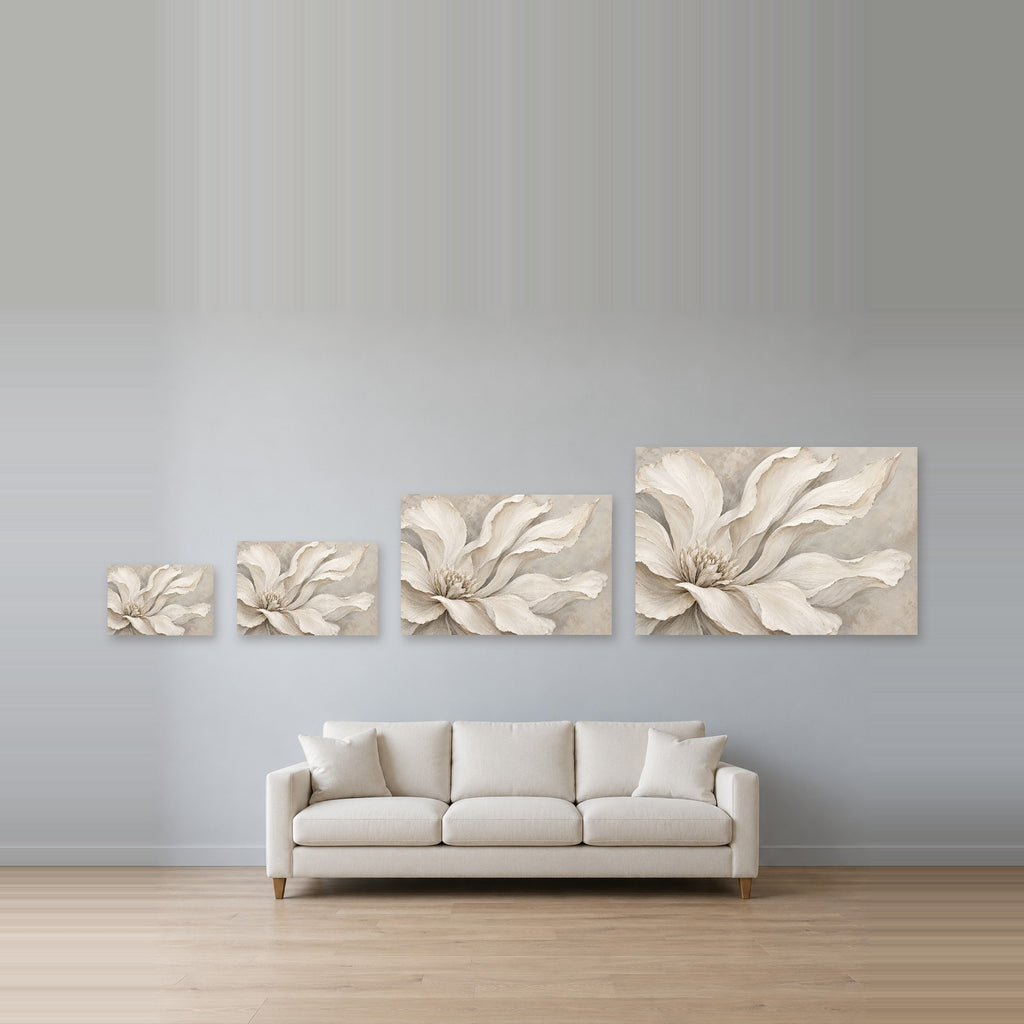 Ivory Blossom Study - Ivory Floral Wall Art, Canvas or Poster - 08-size-guide