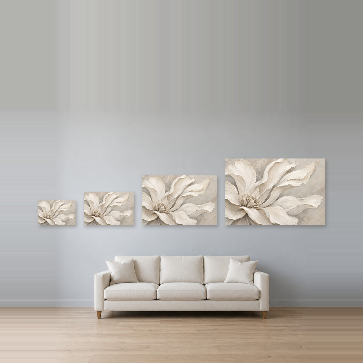 Ivory Blossom Study - Ivory Floral Wall Art, Canvas or Poster - 08-size-guide