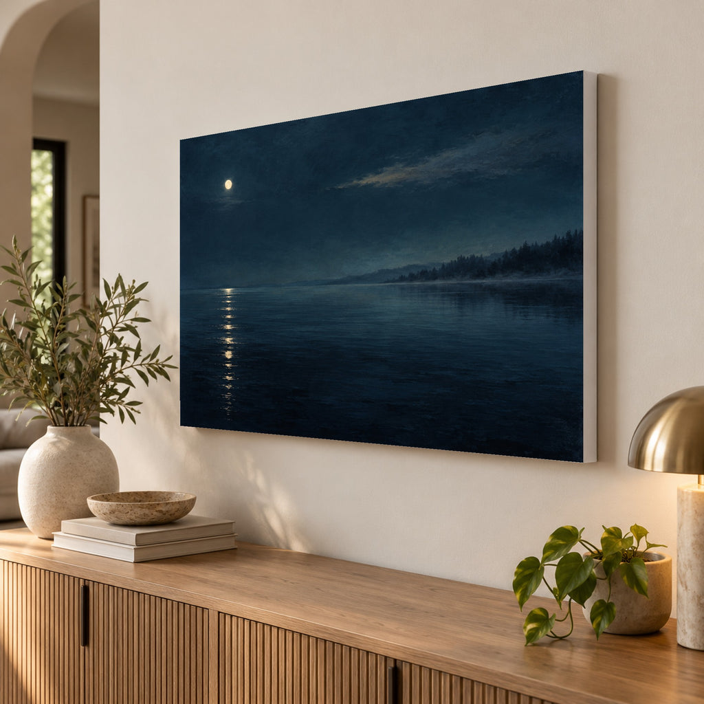 Nocturne Lake - Moonlit Lake Wall Art, Canvas or Poster - 02-angle