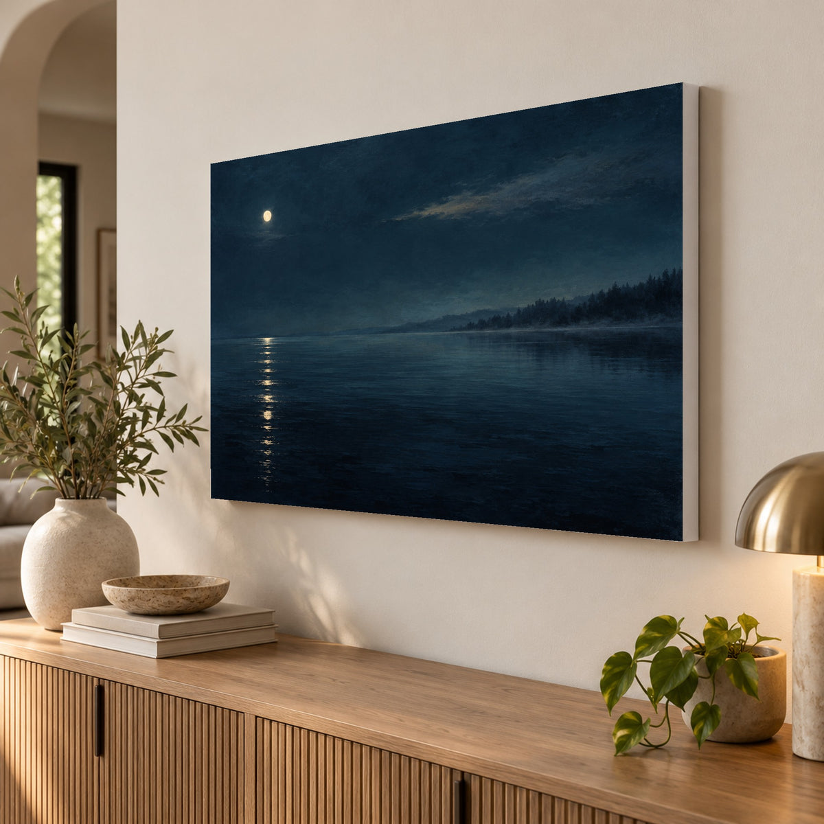 Nocturne Lake - Moonlit Lake Wall Art, Canvas or Poster - 02-angle