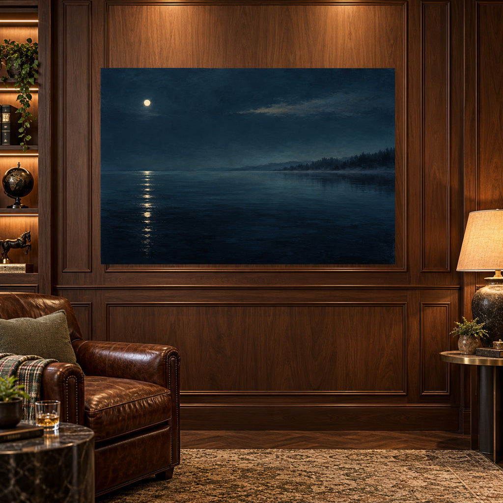 Nocturne Lake - Moonlit Lake Wall Art, Canvas or Poster - 03-man-cave