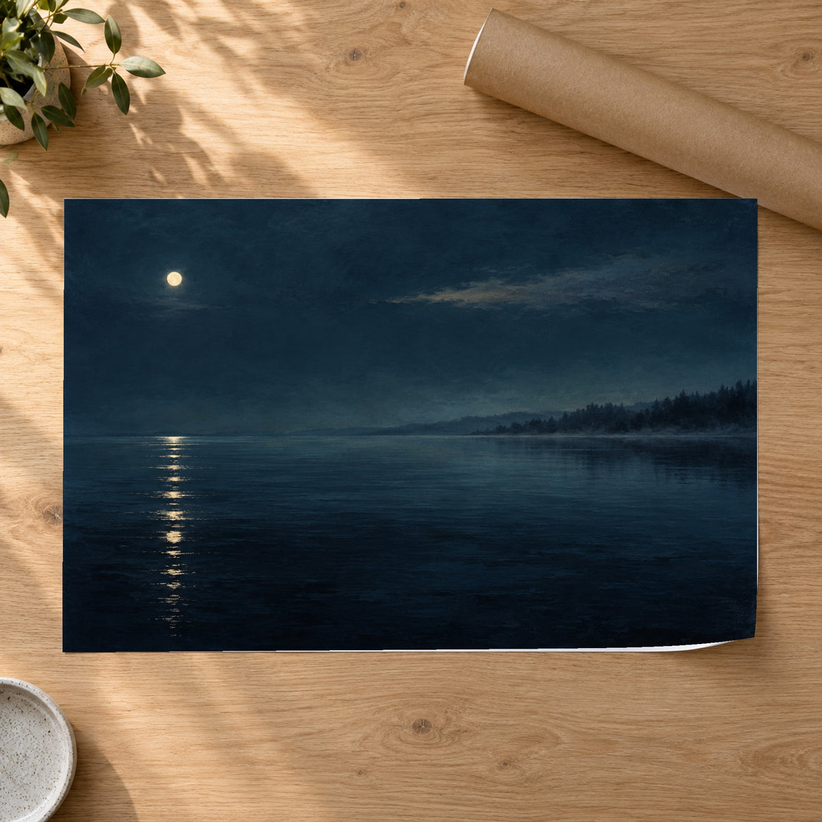 Nocturne Lake - Moonlit Lake Wall Art, Canvas or Poster - 07-poster