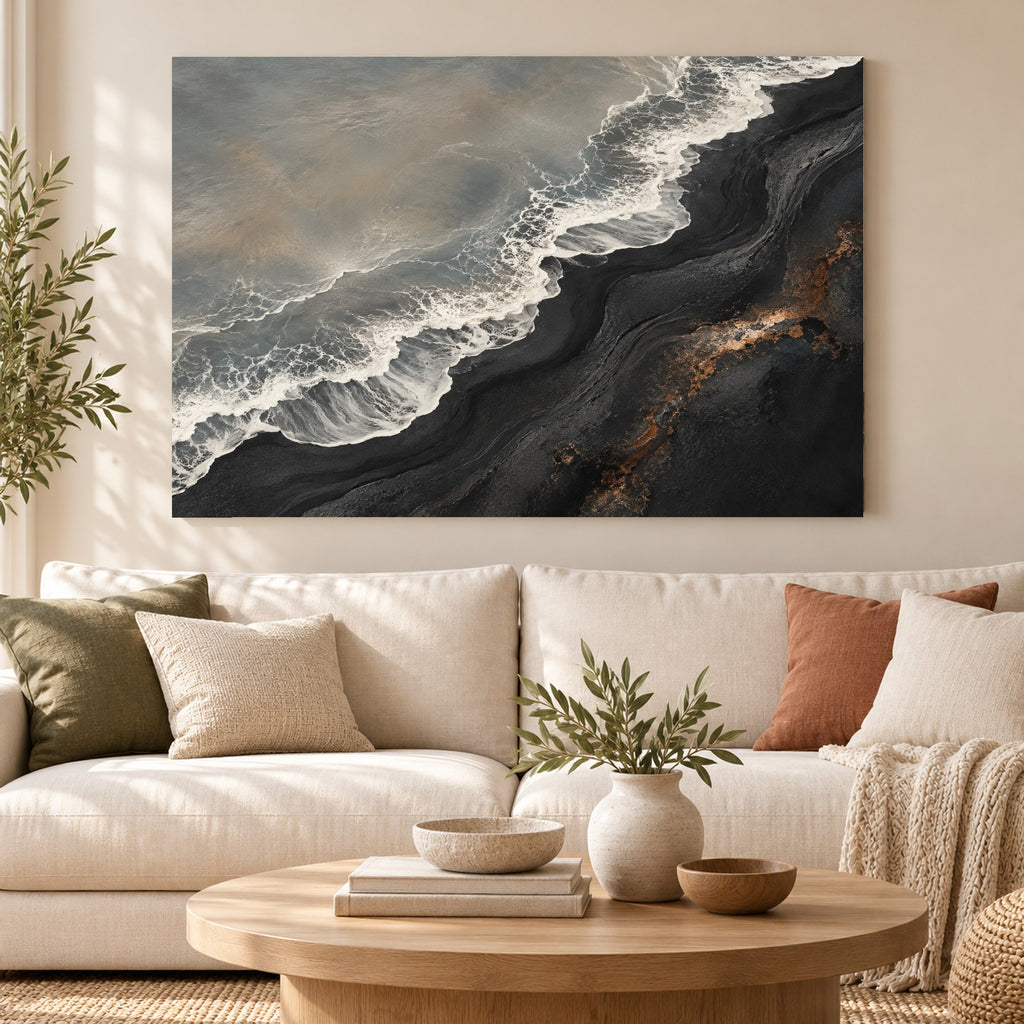 Volcanic Tide - Black Sand Coast Wall Art, Canvas or Poster - 01-hero