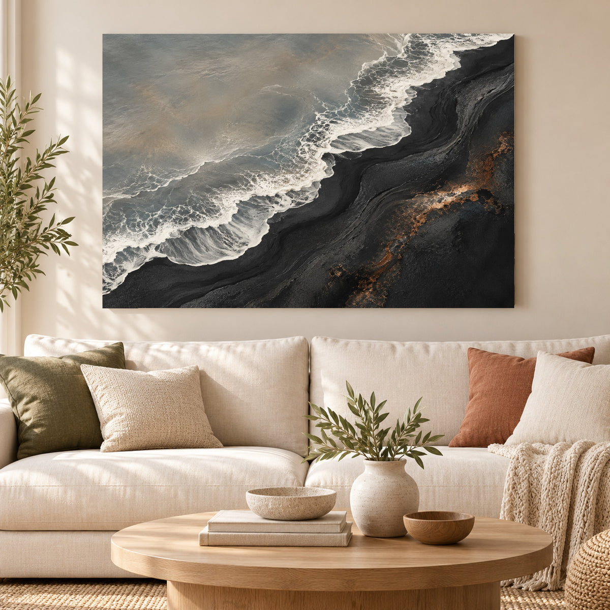 Volcanic Tide - Black Sand Coast Wall Art, Canvas or Poster - 01-hero