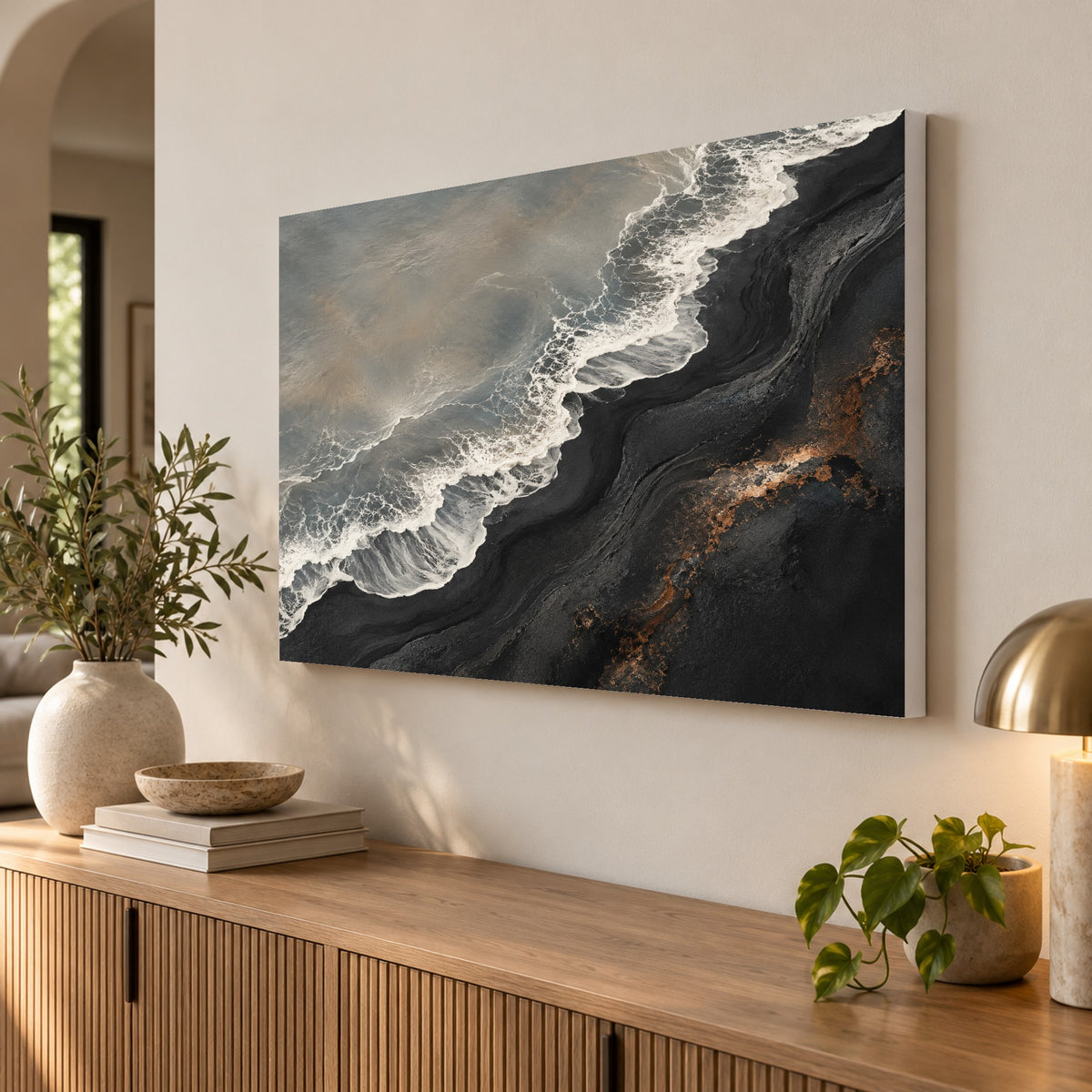 Volcanic Tide - Black Sand Coast Wall Art, Canvas or Poster - 02-angle